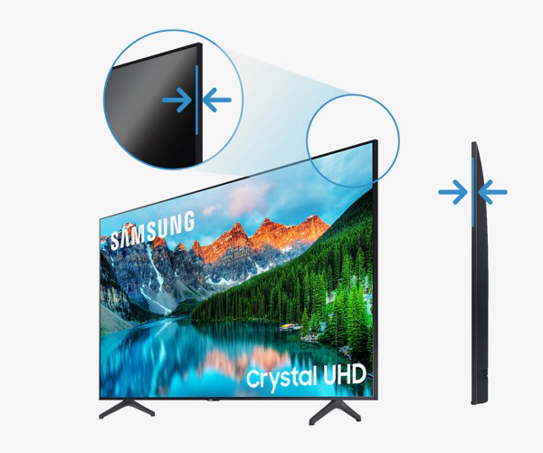 The sleek, elegant and minimalistic design of this Samsung UHD display draws you into the screen from any angle.